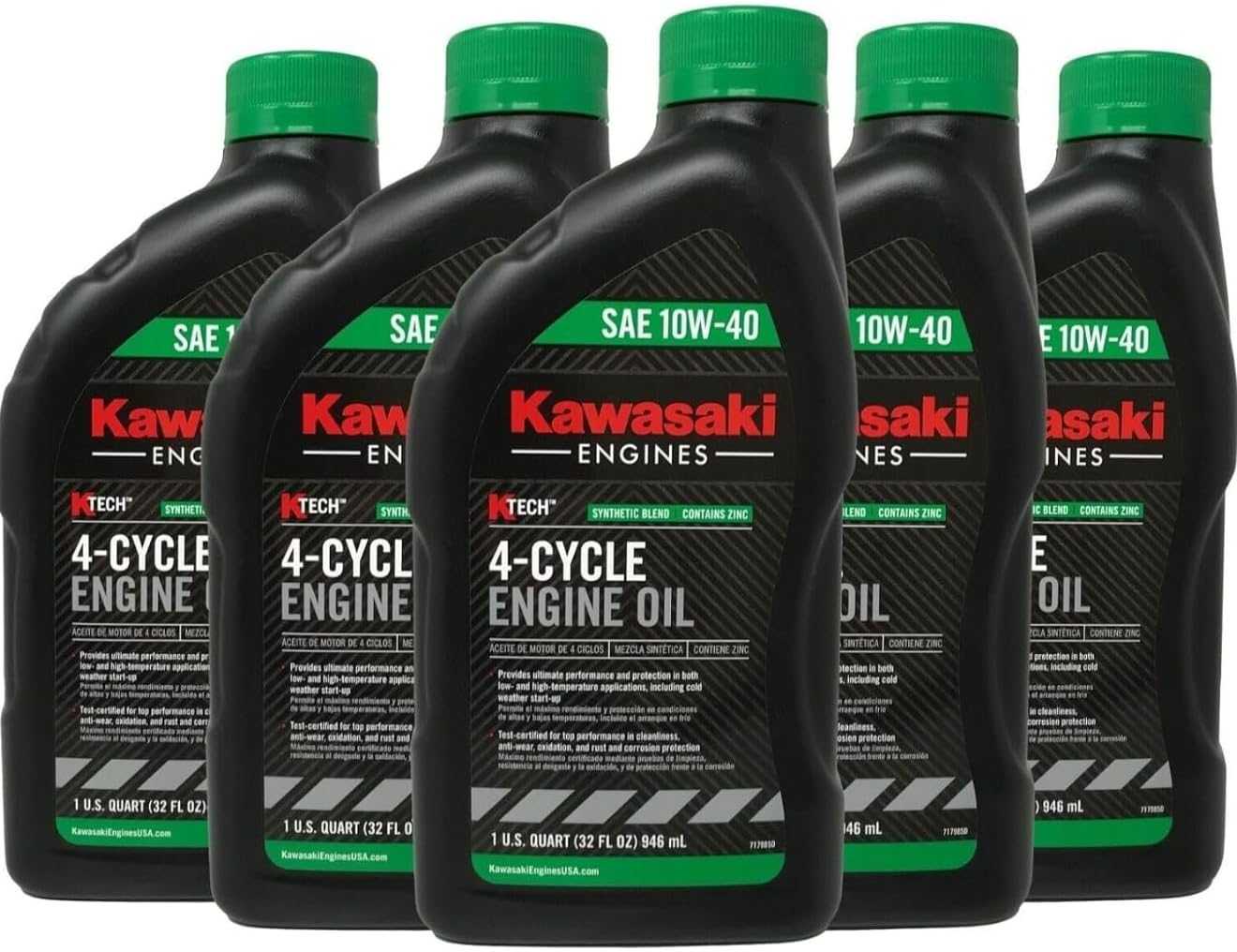 5-Pack of SAE 10W40 4-Cycle Engine Oil Compatible with Kawasaki Motors