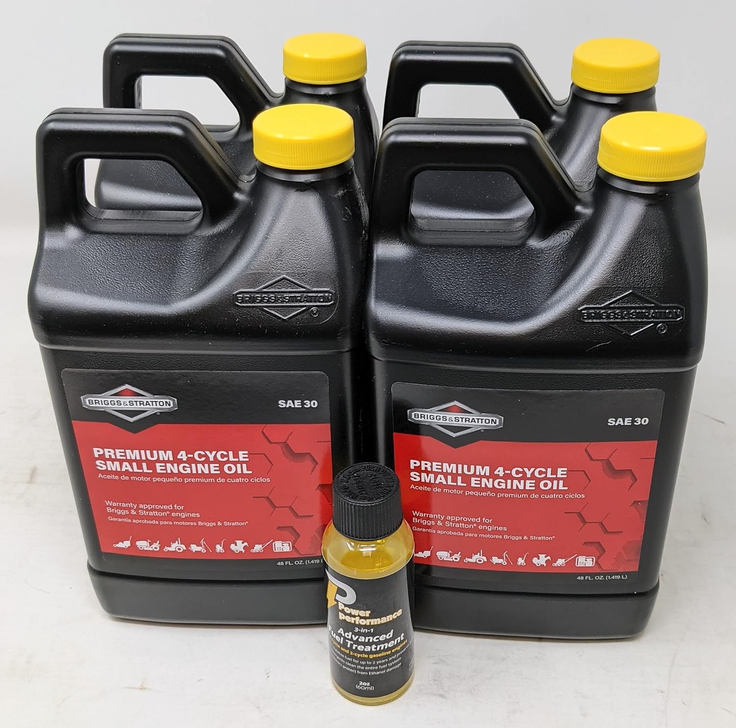 Briggs & Stratton 100028 (4-Pack) 30W Engine Oil - 48 Oz. and Fuel Treatment
