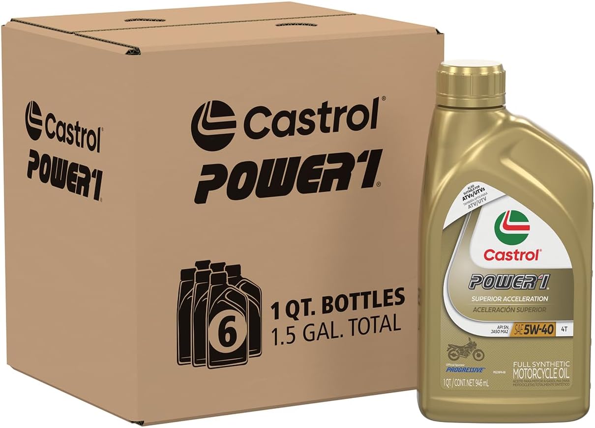 Castrol Power1 4T 5W-40 Full Synthetic Motorcycle Oil, 1 Quart, Pack of 6