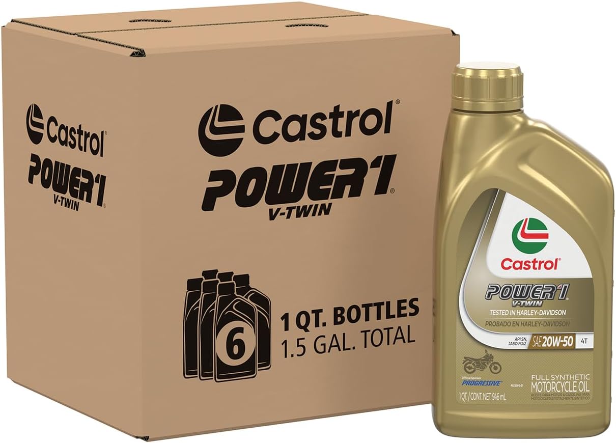 Castrol Power1 V-Twin 20W-50 Full Synthetic Motorcycle Oil, 1 Quart, Pack of 6