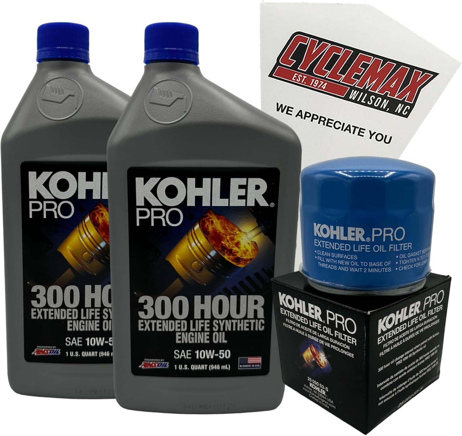 Cyclemax Kohler Pro SAE 10W-50 300 Hour Extended Life Synthetic Oil fits Kohler Lawnmower Engines, K1-X300-STOC