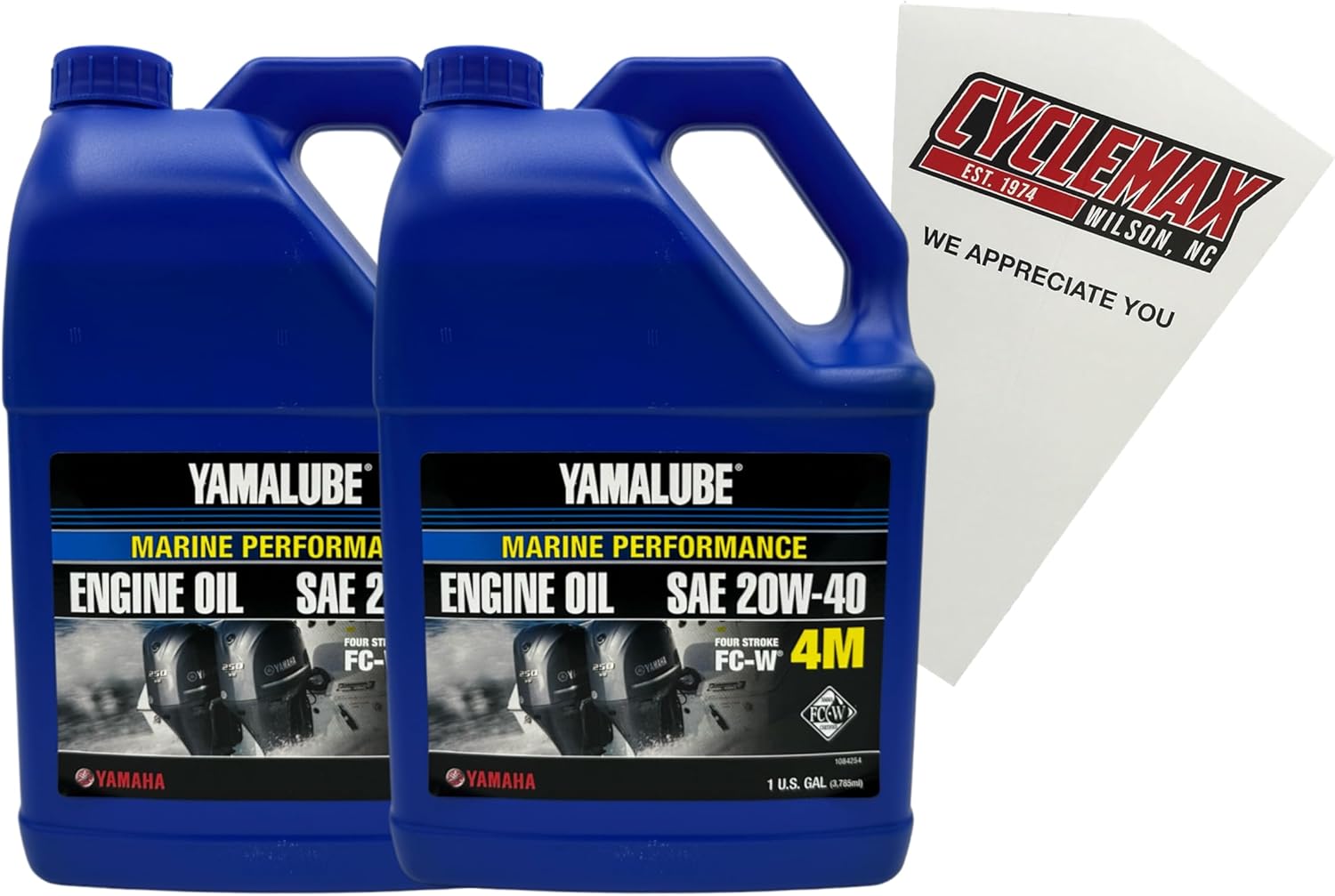 Cyclemax Two Pack compatible with Yamaha Yamalube Marine 20W-40 4-Stroke Engine Oil LUB-20W40-FC-04 Contains Two Gallons and a Funnel