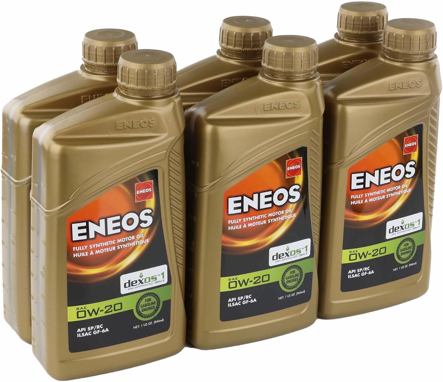 ENEOS 0W-20 Fully Synthetic Motor Oil, API SQ/ILSAC GF-7A, dexos1 Gen3, 1 Quart, 6 Pack