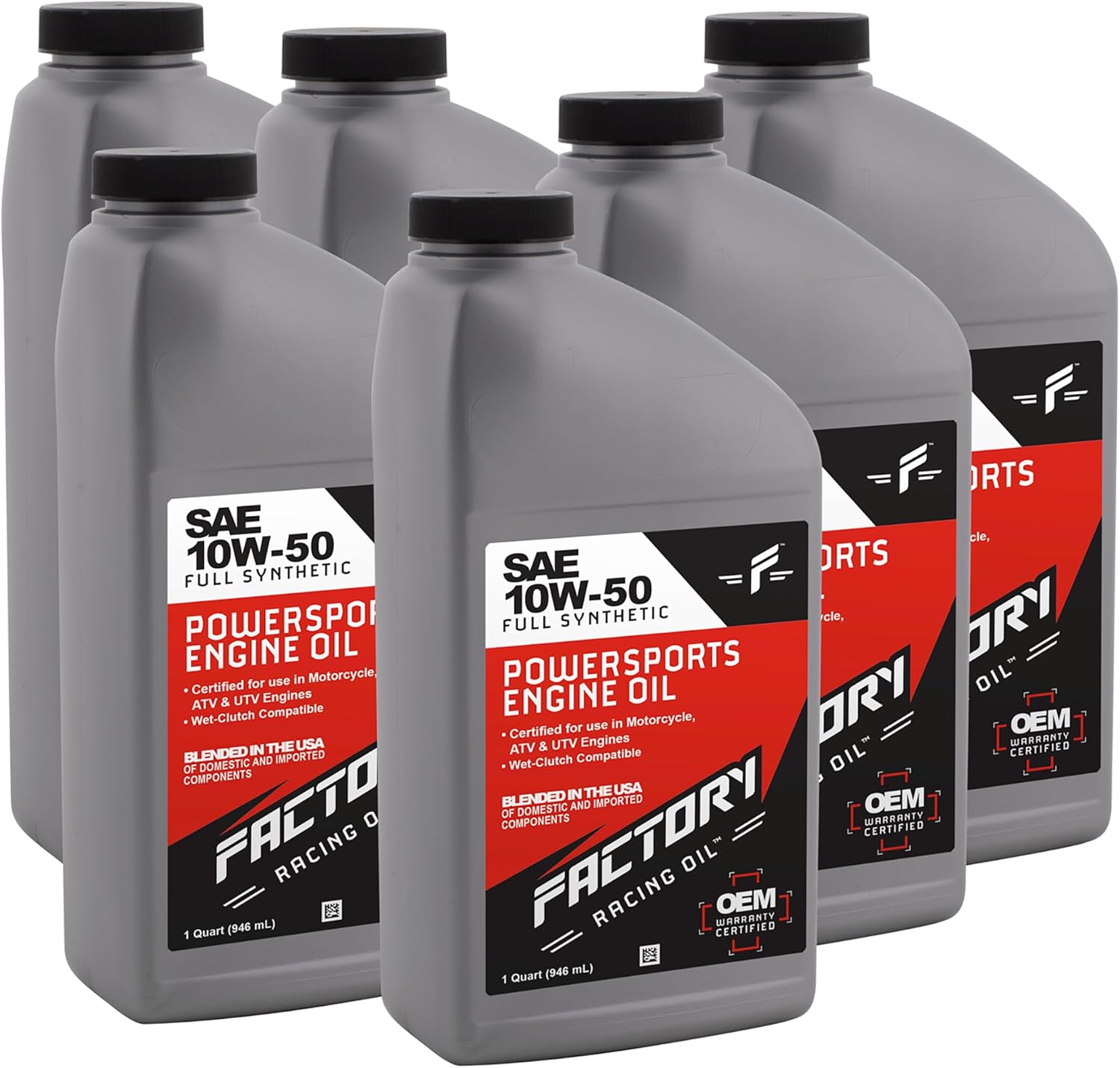 Factory Racing Oil 10W-50 Full Synthetic Powersports Engine Oil - API SN JASO MA/MA2-6 Quart Pack