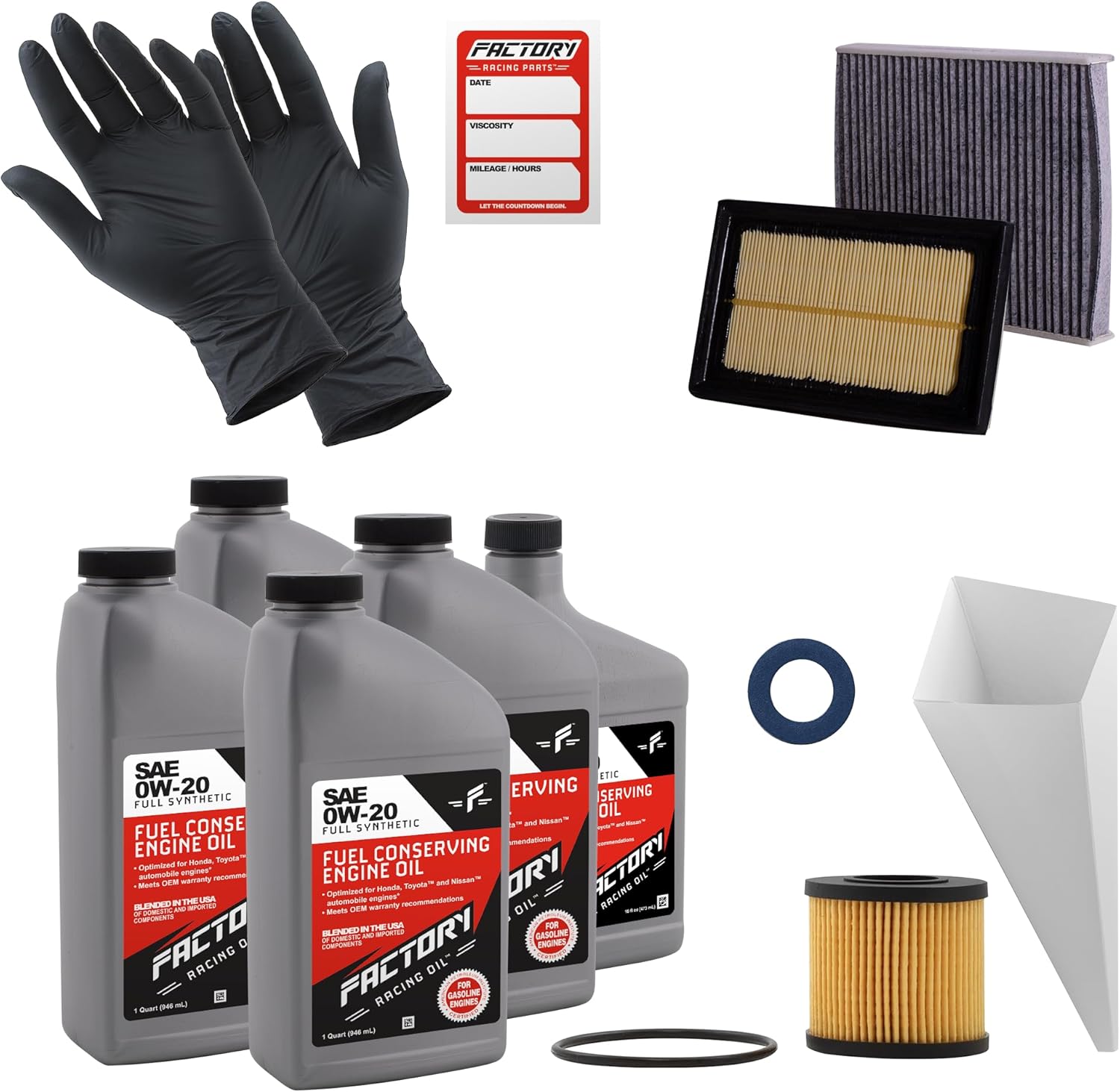 Factory Racing Parts Deluxe Oil Change Kit Compatible with Toyota Prius Hybrid 1.8L 2016-2017, Prius Prime 1.8L 2017-2022 0W-20 Full Synthetic - 4.5 Quarts