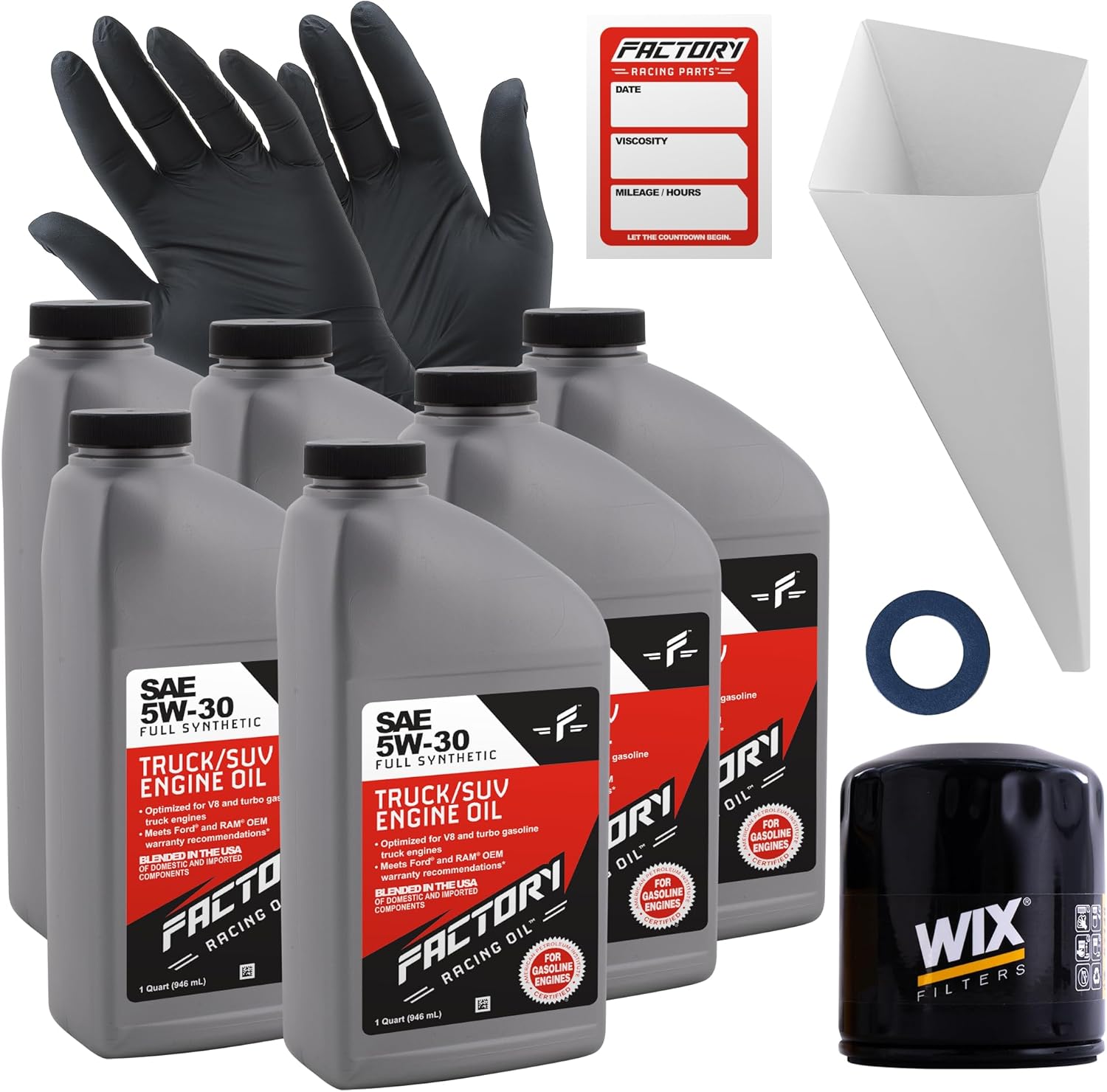 Factory Racing Parts Oil Change Kit Compatible with Toyota 4Runner 1996-2009, FJ Cruiser 2007-2009, Tacoma 1995-2015, Tundra 2009-2011 5W-30 Full Synthetic Oil - 6 Quarts
