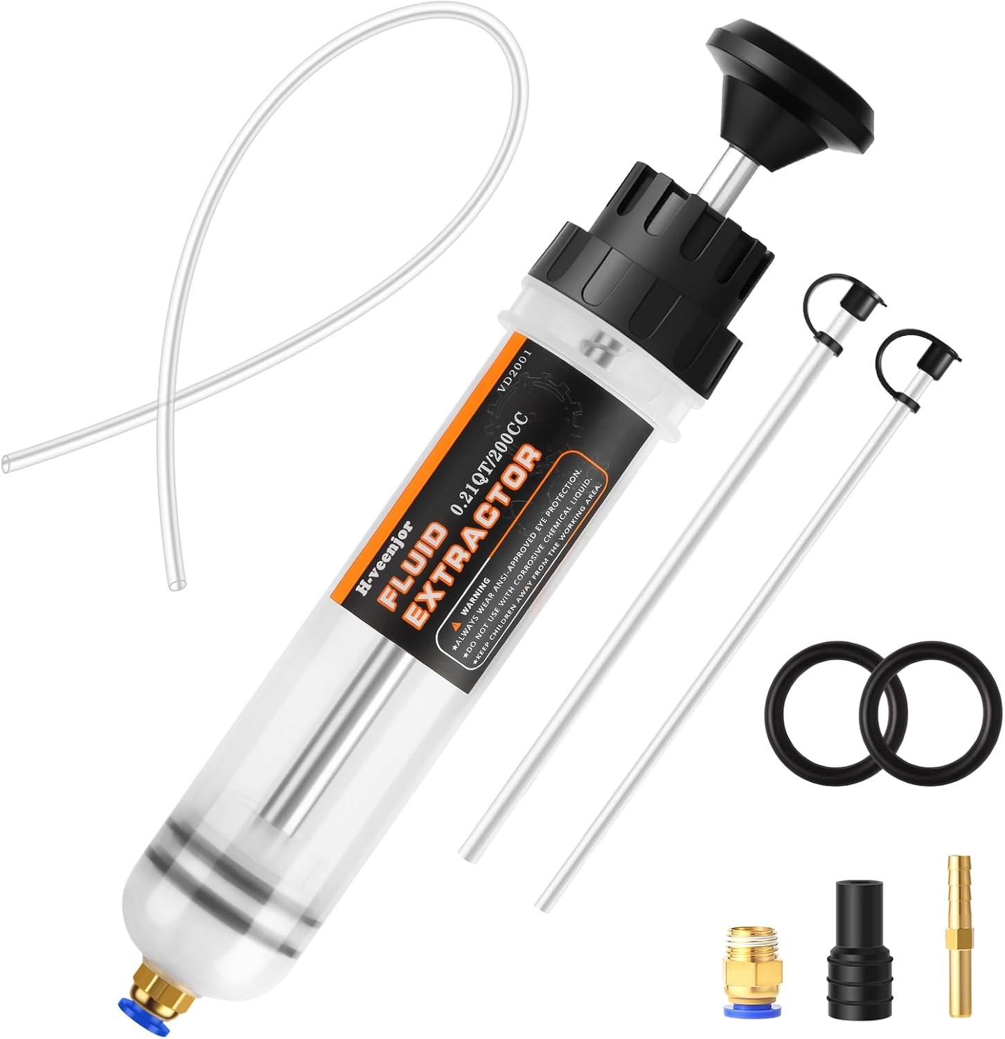 H-veenjor 200 CC Automotive Fluid Extractor Pump, Oil Change Syringe with Extra 32" Soft Hose & Two 9" Tubes, Manual Extraction and Fill Pump, Fluid Oil Change Evacuator with Powerful Suction