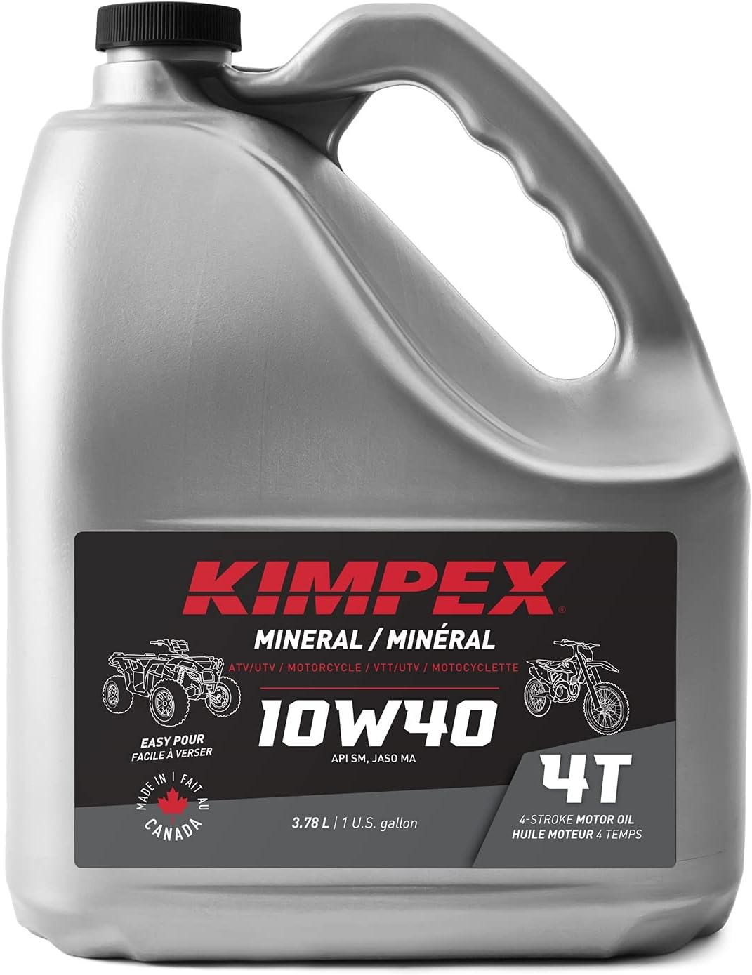 Kimpex Mineral Engine Oil Lubricant 10W40 4 Stroke 1 Gallon ATV, Motorcycle 260610