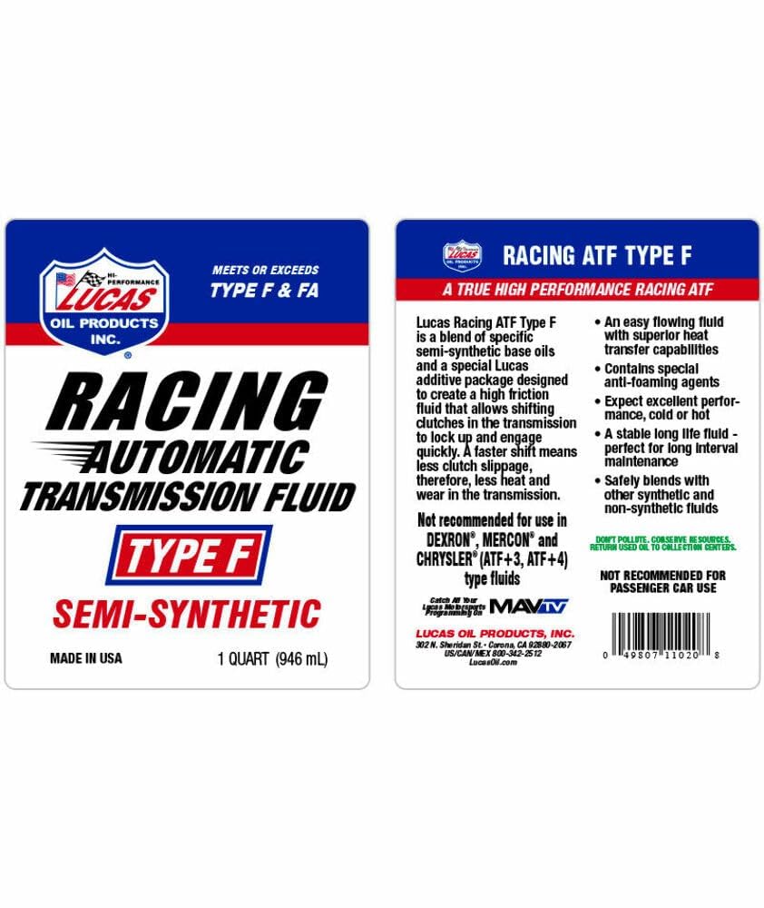 Lucas Oil 11020 Semi-Synthetic Racing Automatic Transmission Fluid Type F, 1 Quart (Pack of 1)