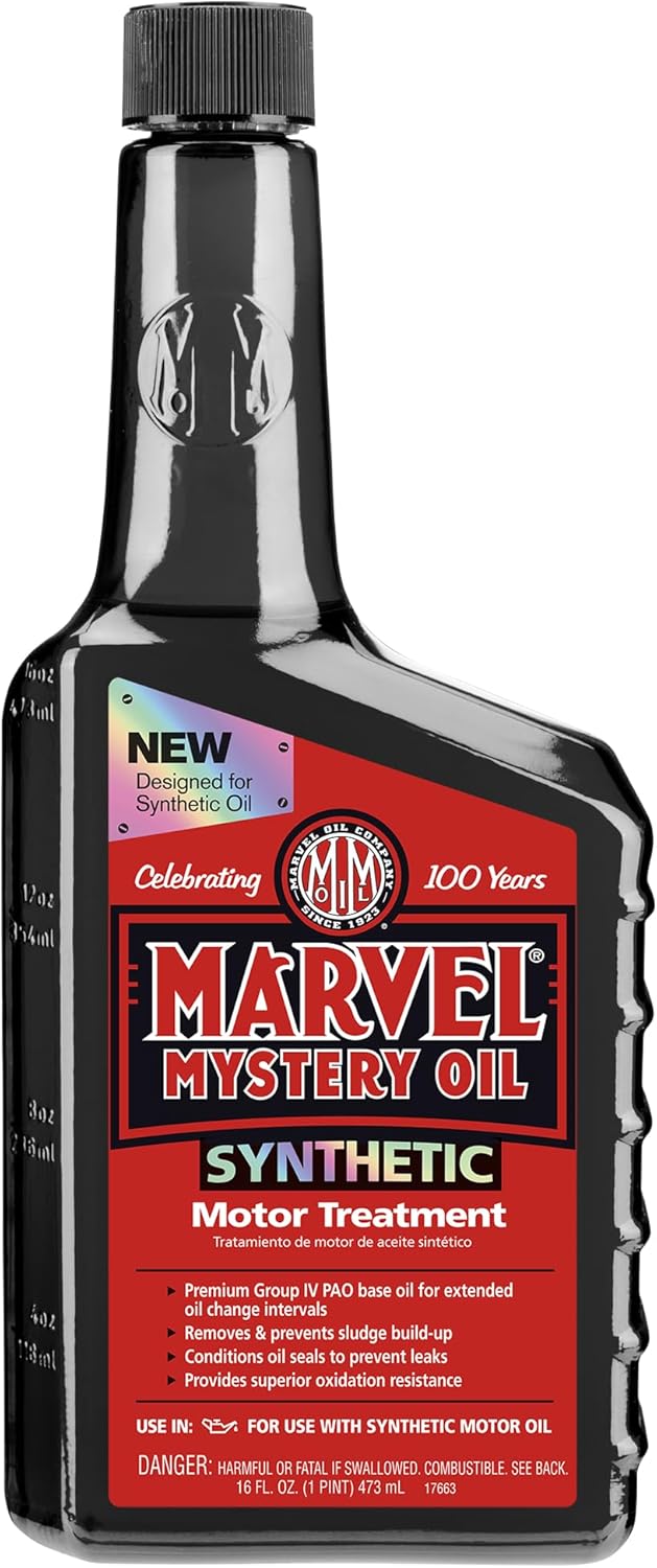 Marvel Mystery Oil 53835 Synthetic Motor Treatment, Removes and Prevents Sludge Build Up and Leaks, Increases Life of Engine, Extends Oil Change Intervals and Mileage, 16 oz. (Pack of 1)