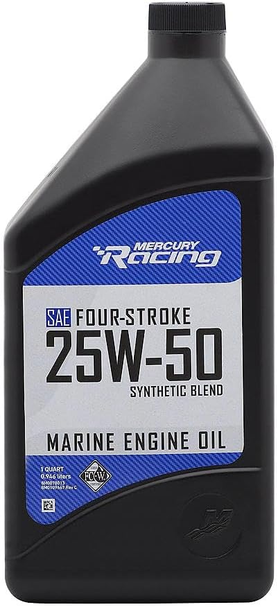 Mercury Racing 25W-50 4-Stroke Synthetic Blend High Performance Marine Engine Oil, 1 Quart - 8M0078013
