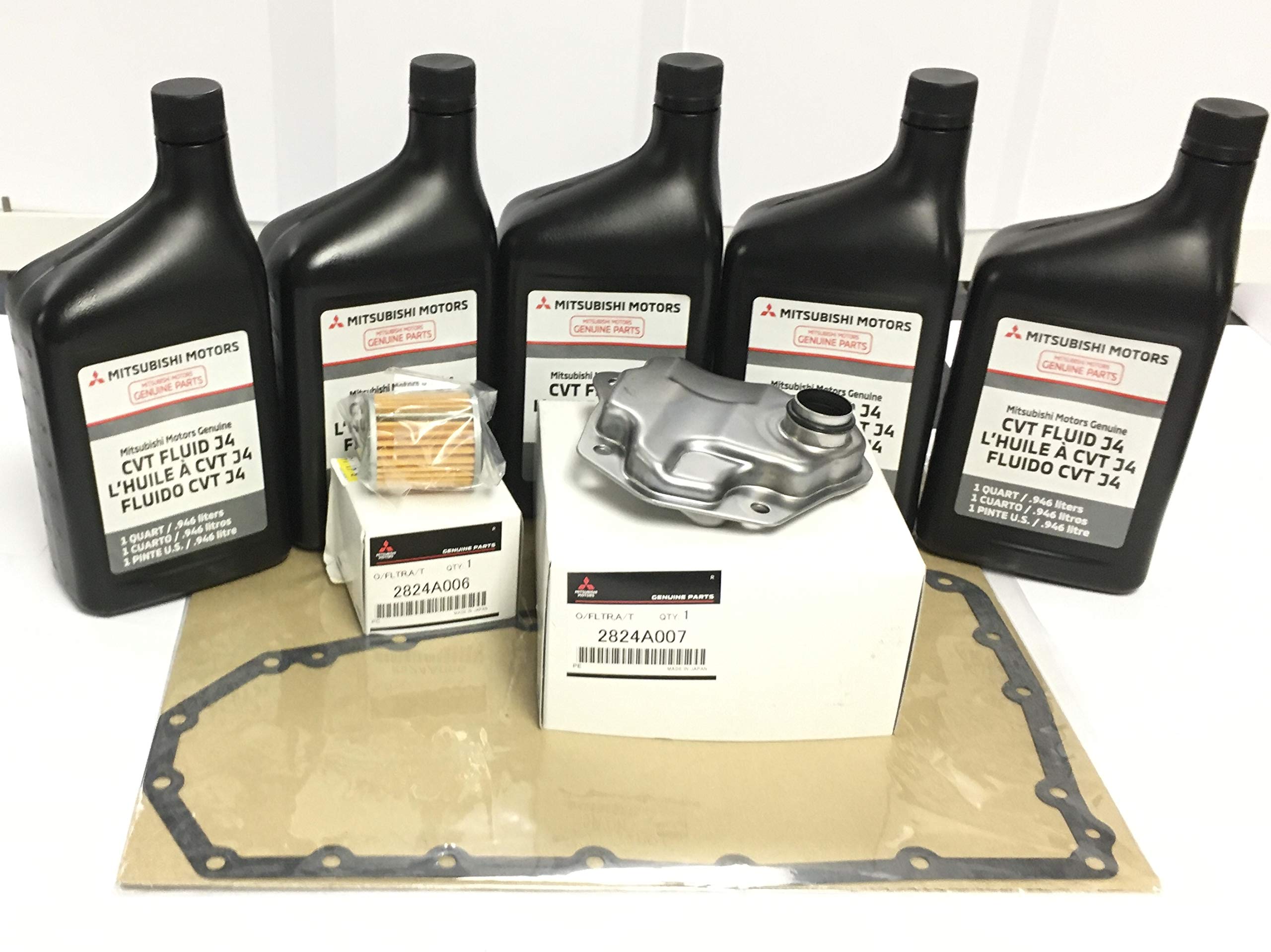 Mitsubishi CVT Transmission FLUID & FILTERS Service KIT J4 Fluid (5 Qts) and BOTH Filters & Gasket MZ321212 2824A006 2824A007 2705A049 Lancer, Outlander, Outlander Sport/See Description for Fitment