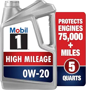 Mobil 1 High Mileage Full Synthetic Motor Oil 0W-20, 5 Quart