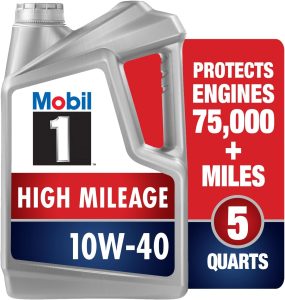Mobil 1 High Mileage Full Synthetic Motor Oil 10W-40, 5 Quart, Best 10W-40 Engine Oil