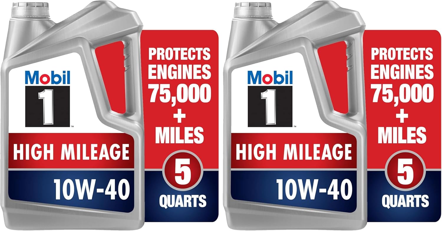 Mobil 1 Motor Oil 10W-40, 5 Quart | Full Synthetic | High Mileage | Pack of 2 | Gray
