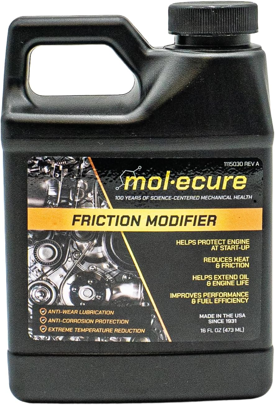 Molecure FM16 Friction Modifier Engine Lubricant – Oil Additive for Gas & Diesel Engines – Reduces Friction, Heat & Wear – Improves Startup Lubrication & Fuel Economy – 16 oz