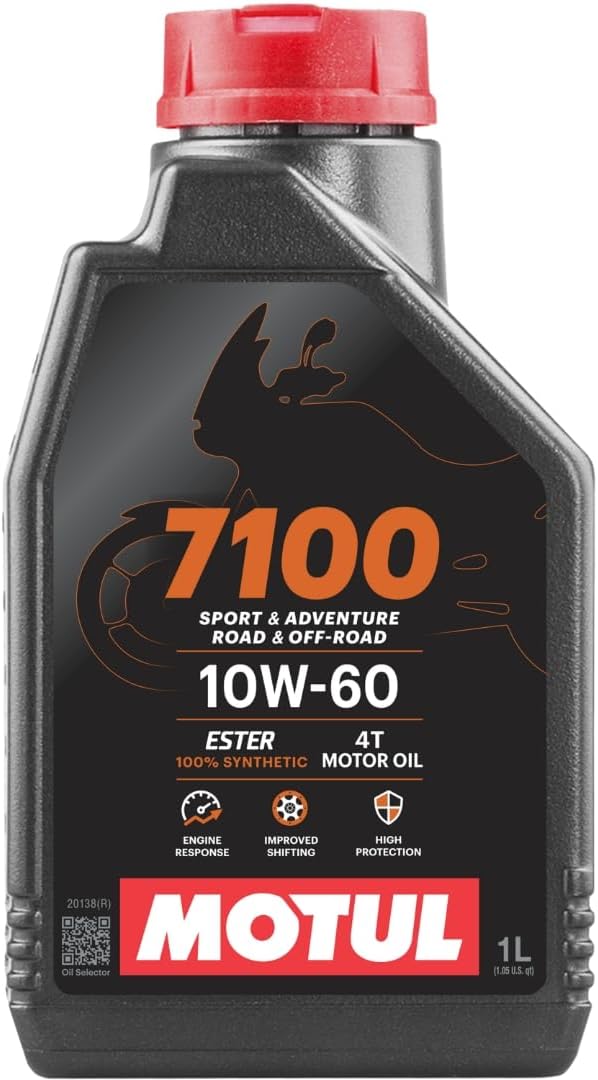 Motul 7100 4T 10W-60 100% Synthetic Ester Motorcycle Oil - JASO MA2 API SP Wet Clutch Compatible for Indian Moto Guzzi MV Agusta High-Performance Engines - 1L