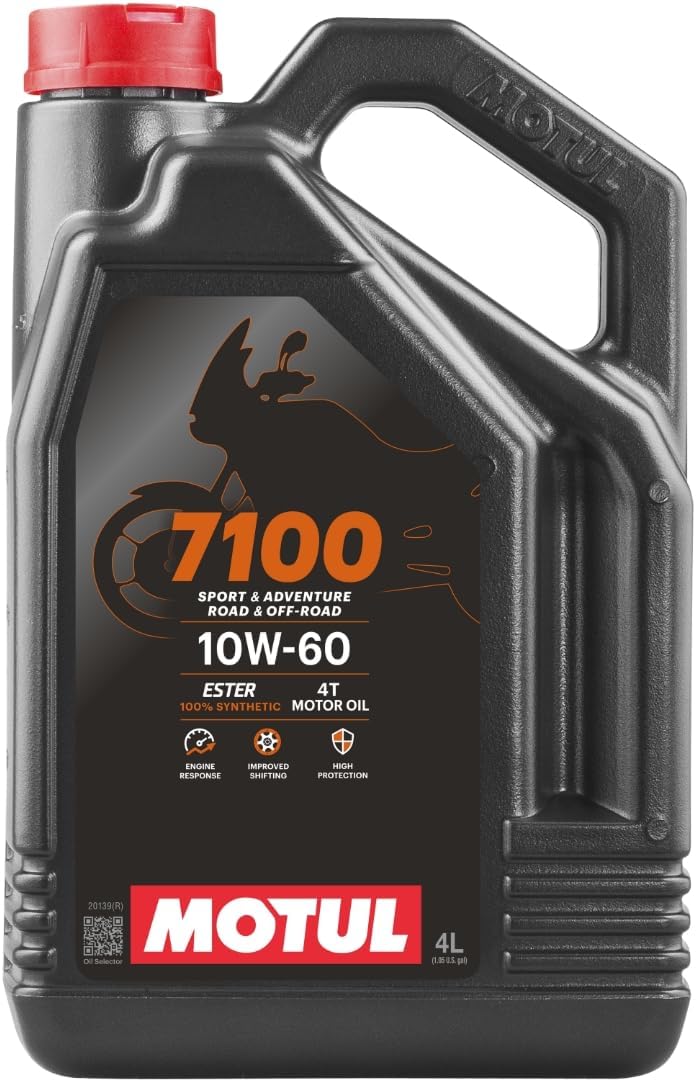 Motul 7100 4T 10W-60 100% Synthetic Ester Motorcycle Oil - JASO MA2 API SP Wet Clutch Compatible for Indian Moto Guzzi MV Agusta High-Performance Engines - 4 L