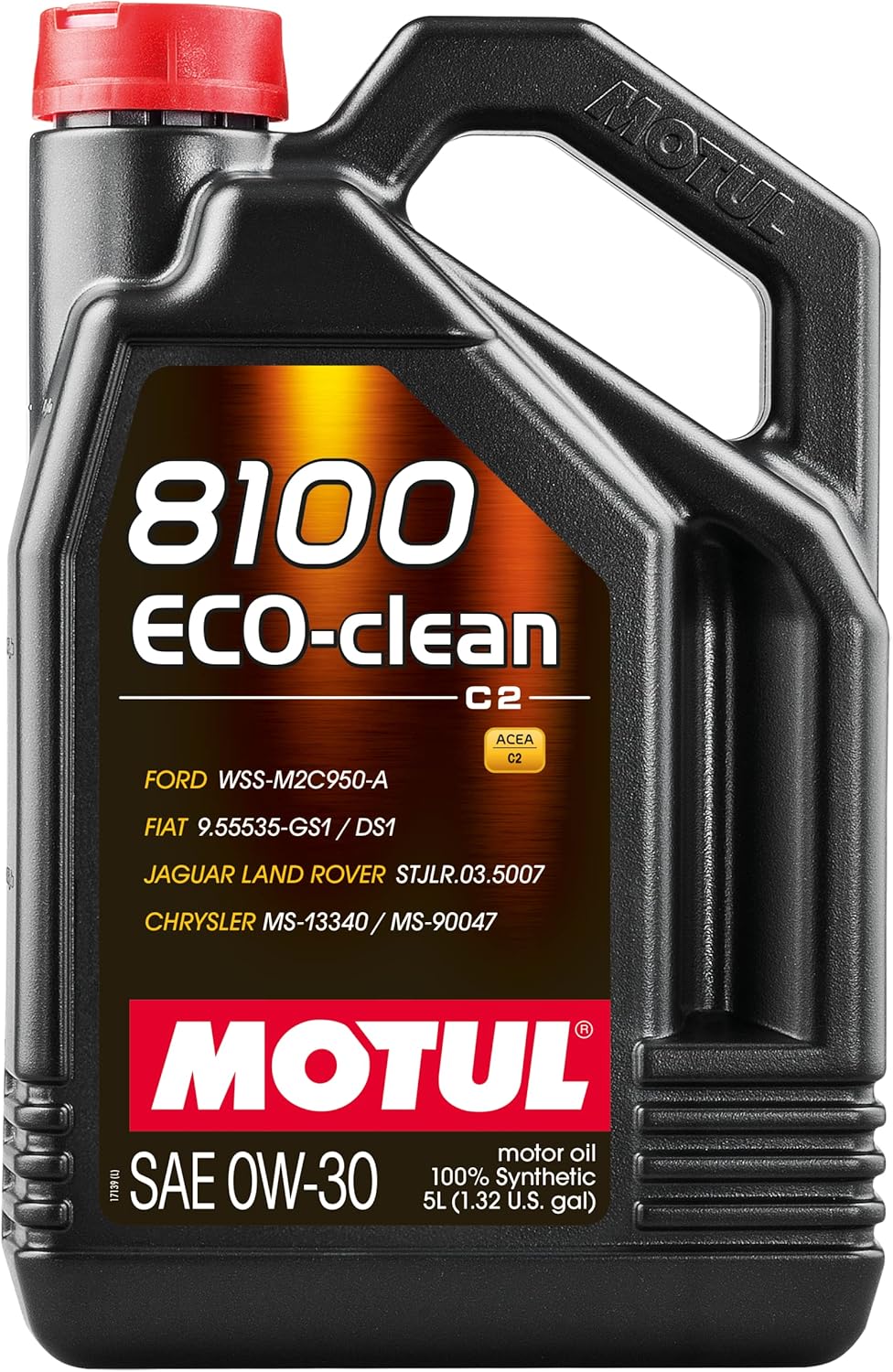 Motul 8100 ECO-clean 0W-30 Motor Oil – 100% Synthetic Engine Oil, ACEA C2 Mid SAPS, Low Emissions Formula, for Modern Engines with DPF & Catalytic Converters – 5 Liter