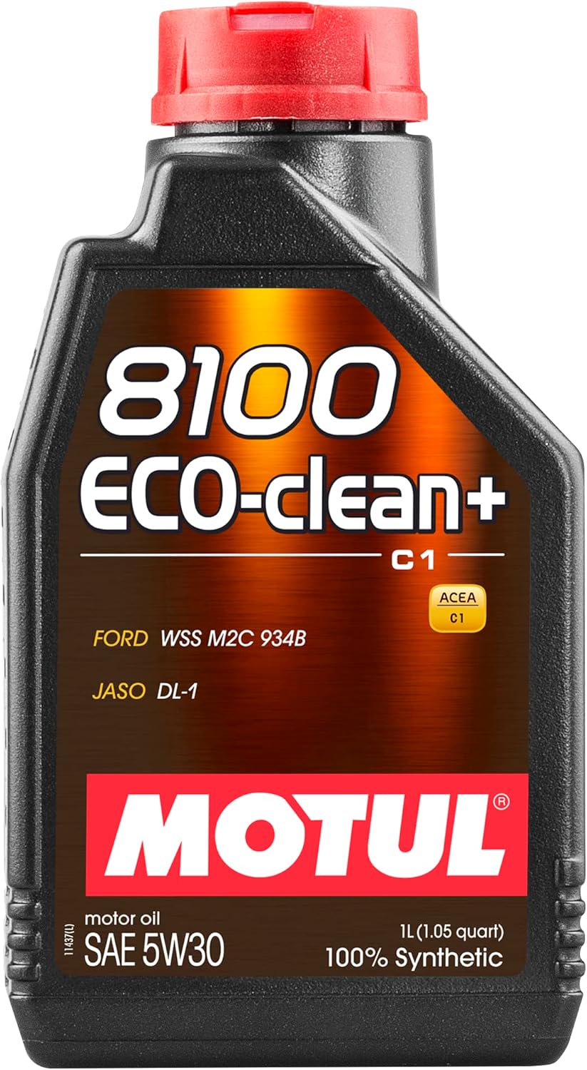 Motul 8100 ECO-clean+ 5W-30 100% Synthetic Motor Oil – Low SAPS ACEA C1 Engine Oil for Ford & Jaguar Land Rover – 1 Liter