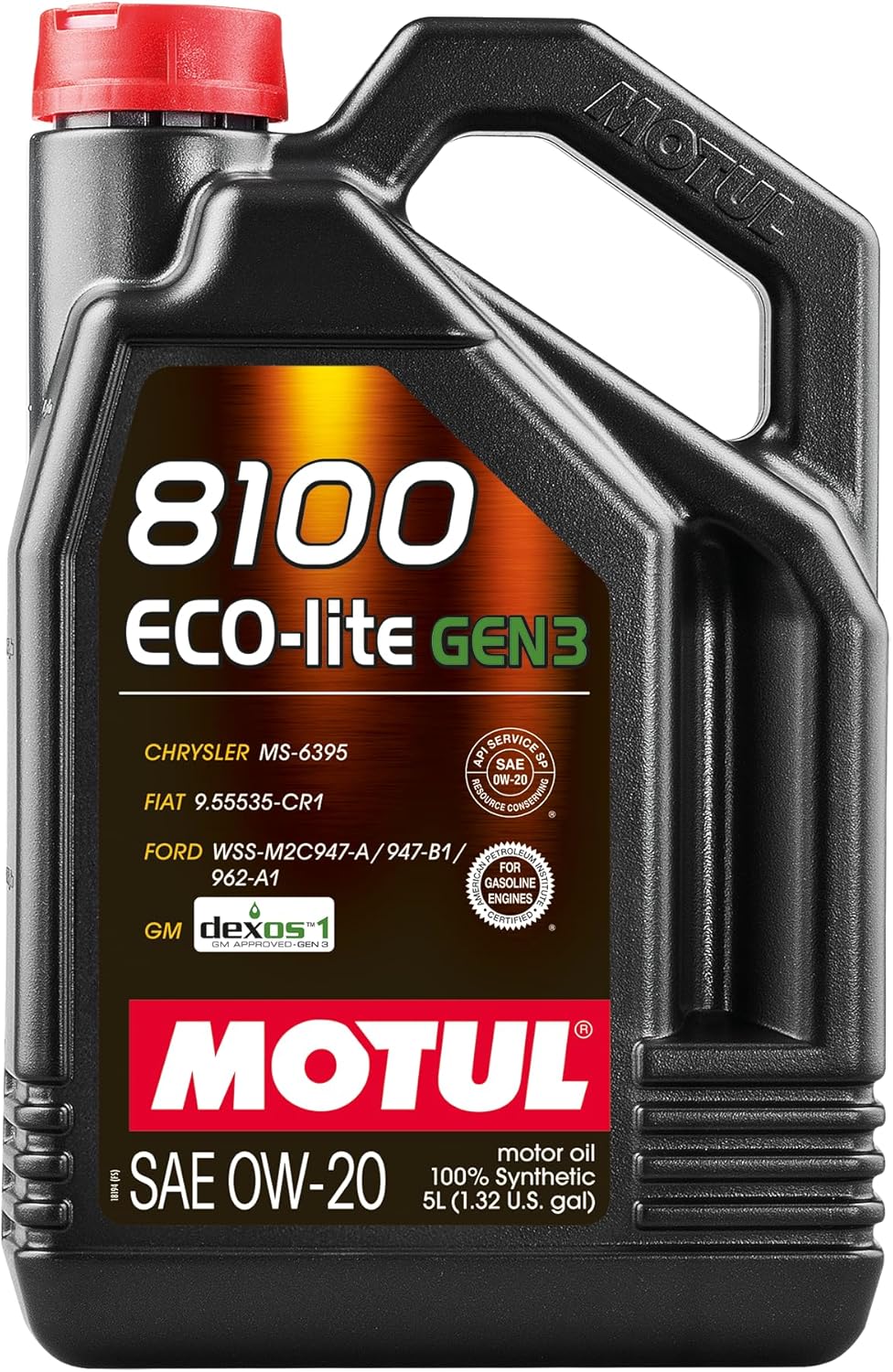 Motul 8100 ECO-lite 0W-20 Full Synthetic Motor Oil with Advanced Low-Friction Formula – API SP & dexos1 Gen3 Approved for GM, Ford, Chrysler & Modern Engine Applications – 5 Liter