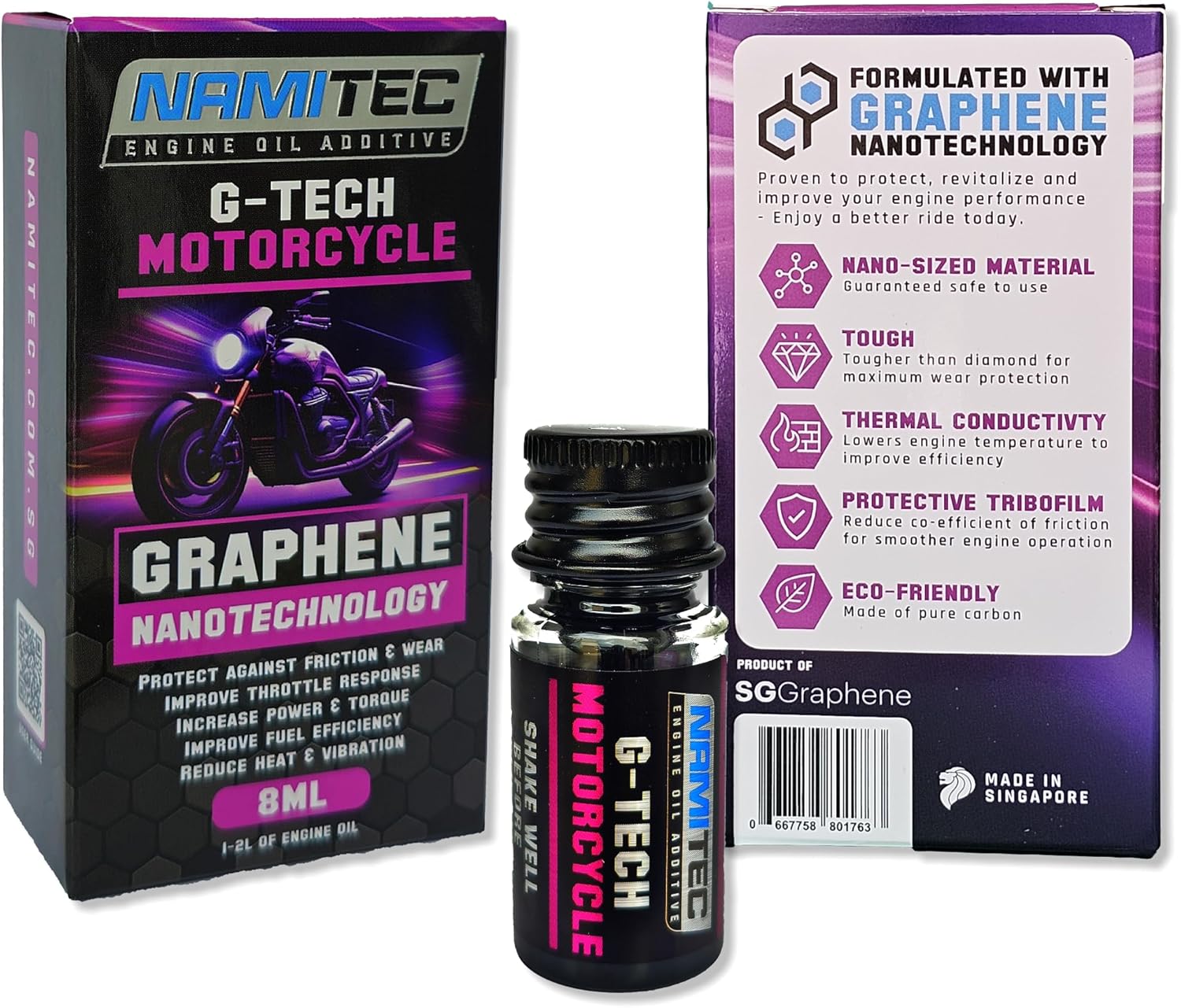 NAMITEC G-TECH MOTORCYCLE | Graphene Nanotechnology Engine Oil Additive - Anti-Friction & Wear Protection for Scooters, Dirt Bikes & Small Engines - 8ml