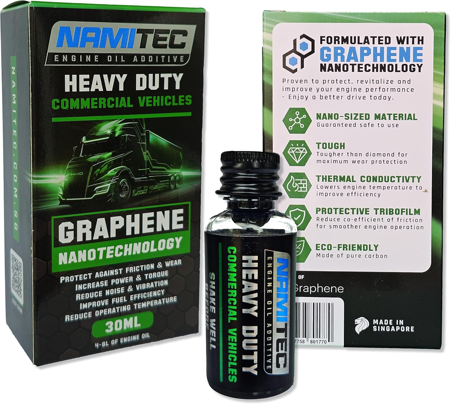 NAMITEC HEAVY DUTY COMMERCIAL | Graphene Nanotechnology Engine Oil Additive - Extreme Load & Wear Protection for Trucks, Fleets & Industrial Engines - 30ml