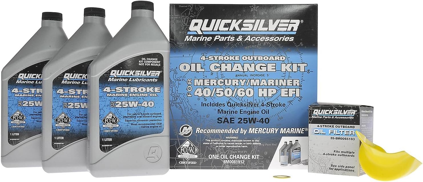Quicksilver 25W-40 Oil Change Kit for 4-Stroke 40hp, 50hp and 60hp Mercury Outboards