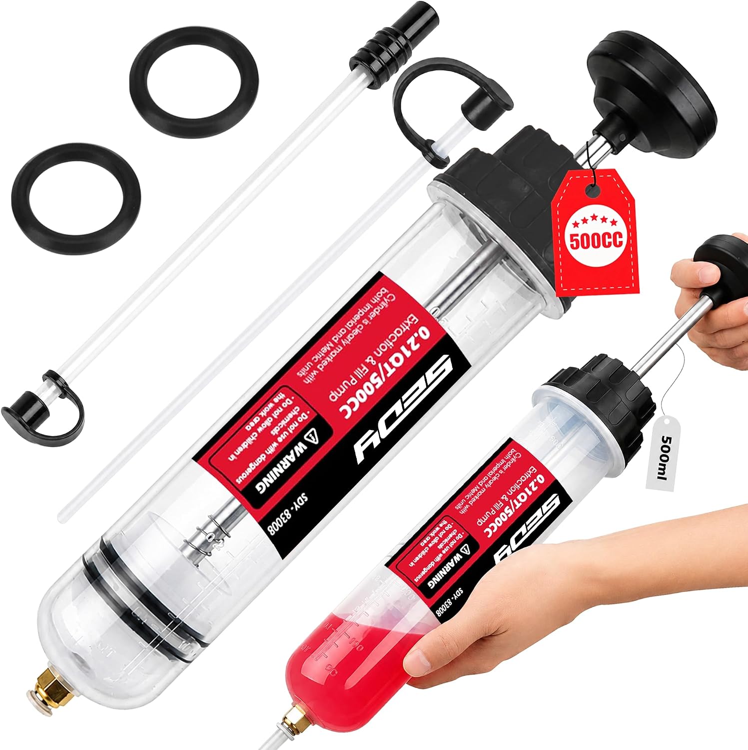 SEDY 500CC Fluid Extractor, Multi-Purpose Oil Syringe, Oil Suction Pump, Manual Extraction and Filling Pump, Automotive Oil Syringe(17.6 Oz./0.45 Qt./500 CC)