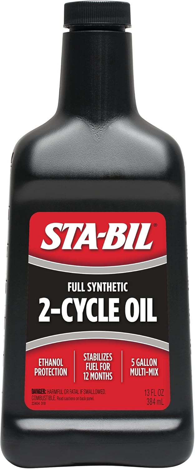 STA-BIL Full Synthetic 2-Cycle Oil - With Fuel Stabilizer For Up To 12 Months Protection - 5 Gallon Multi-Mix - 50:1/40:1 Mix Ratios - Low Smoke Formula, 13 fl. oz. (22404)