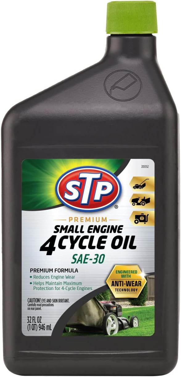 STP Premium Small Engine 4 Cycle Oil Formula, SAE-30 Small Engine Oil Engine Care Reduces Wear for Lawnmower, Push Mower, Tractor, 32 Oz