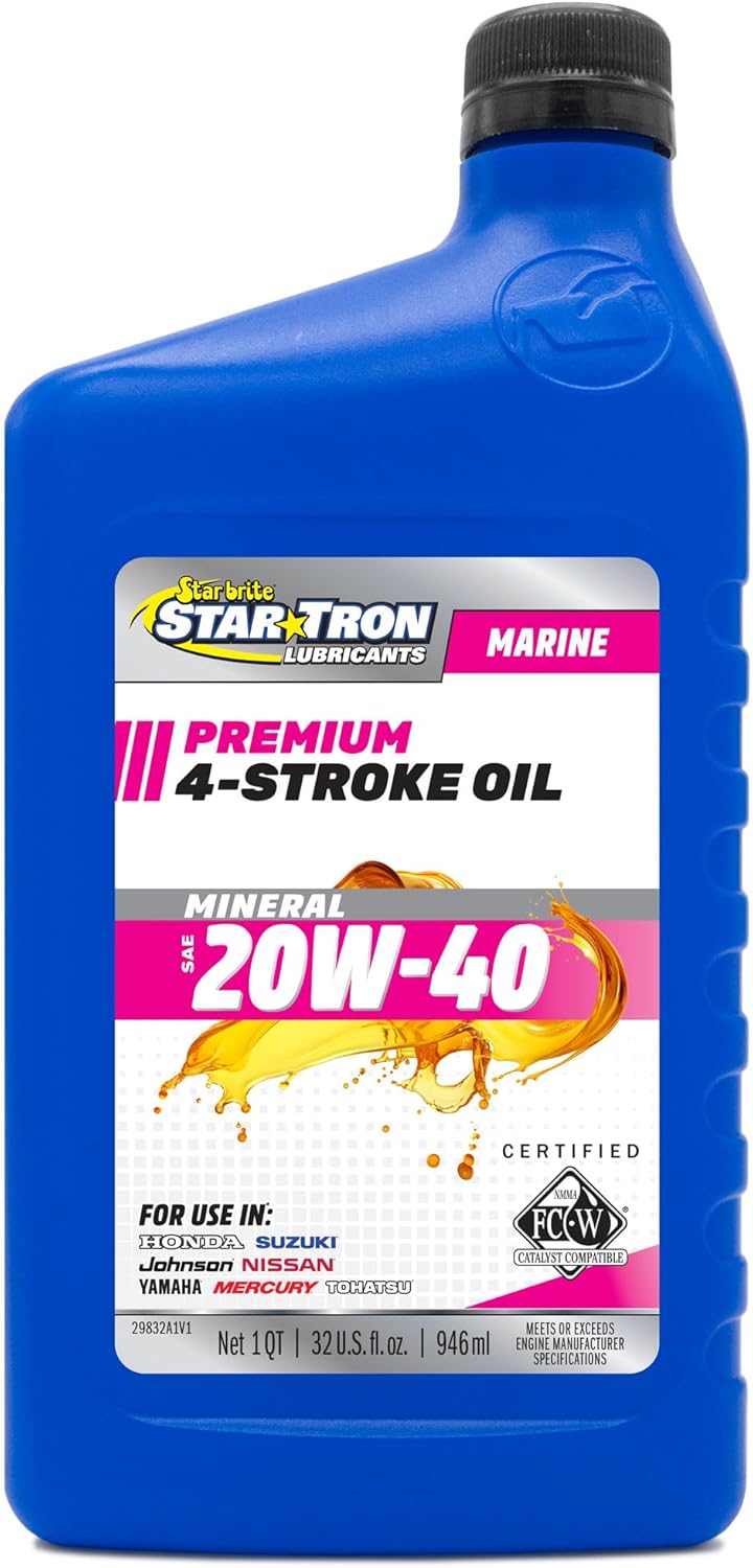 Star Tron Premium 4-Stroke Engine Oil SAE 20W-40, Mineral, FC-W Certified, Marine-Grade