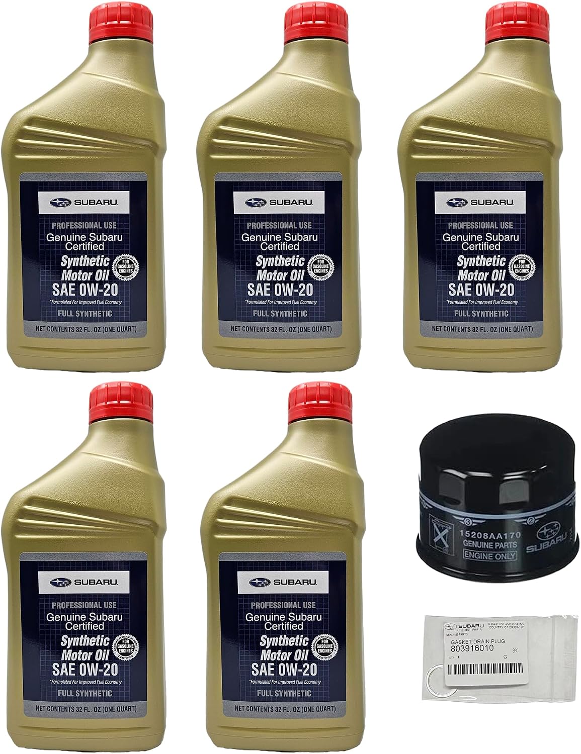 Subaru 2022-2026 WRX 5 Qts Synthetic Motor SAE 0W-20 Oil Change Kit - Filter - Gasket - SOA427V1310, 15208AA170, 803916010 - Genuine OEM