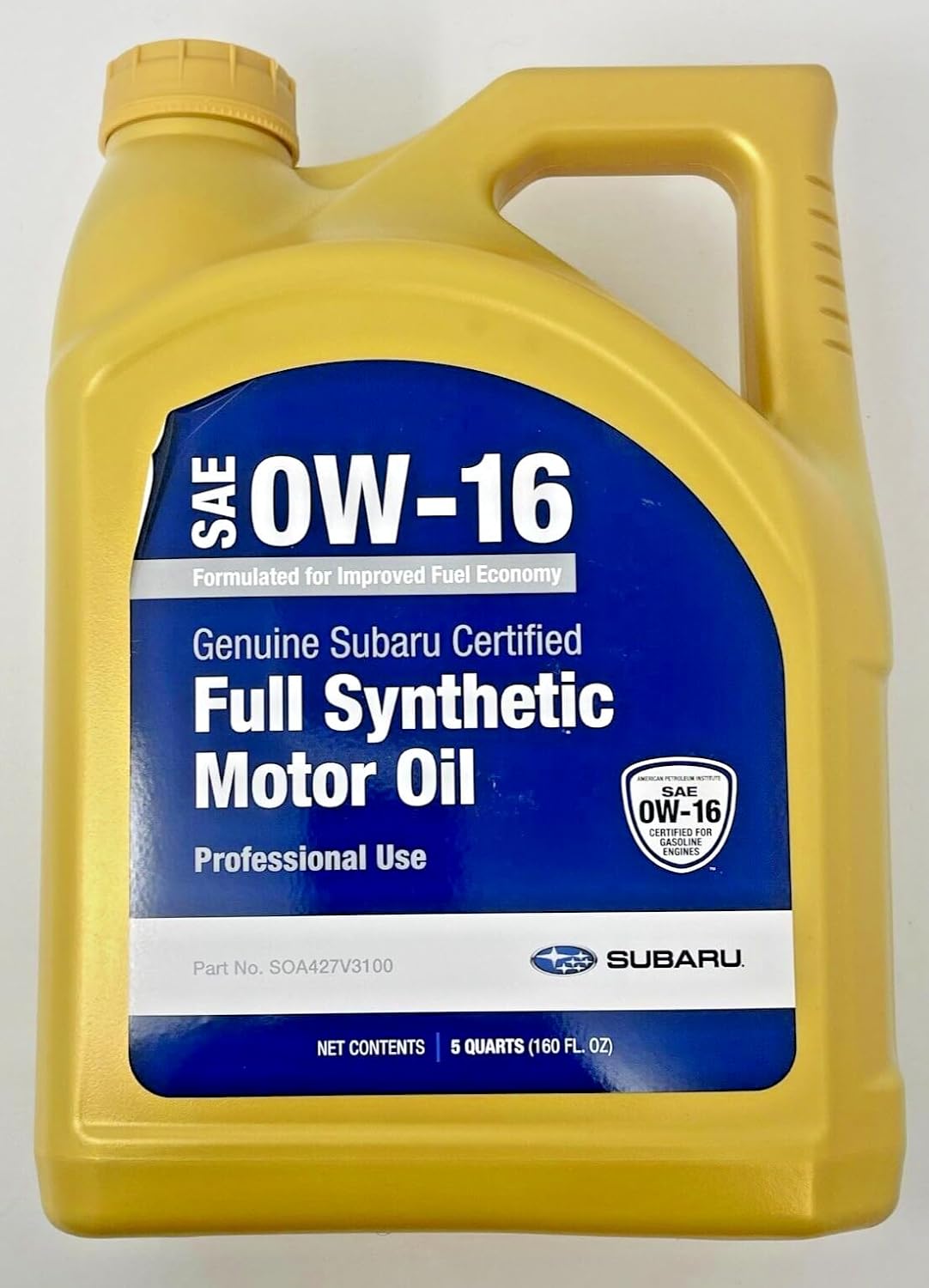 Subaru Synthetic Motor Oil SAE 0W-16 5 Quart Container SOA427V3100 Oem 2024 Crosstrek 2024 Impreza 2025 Forester Genuine