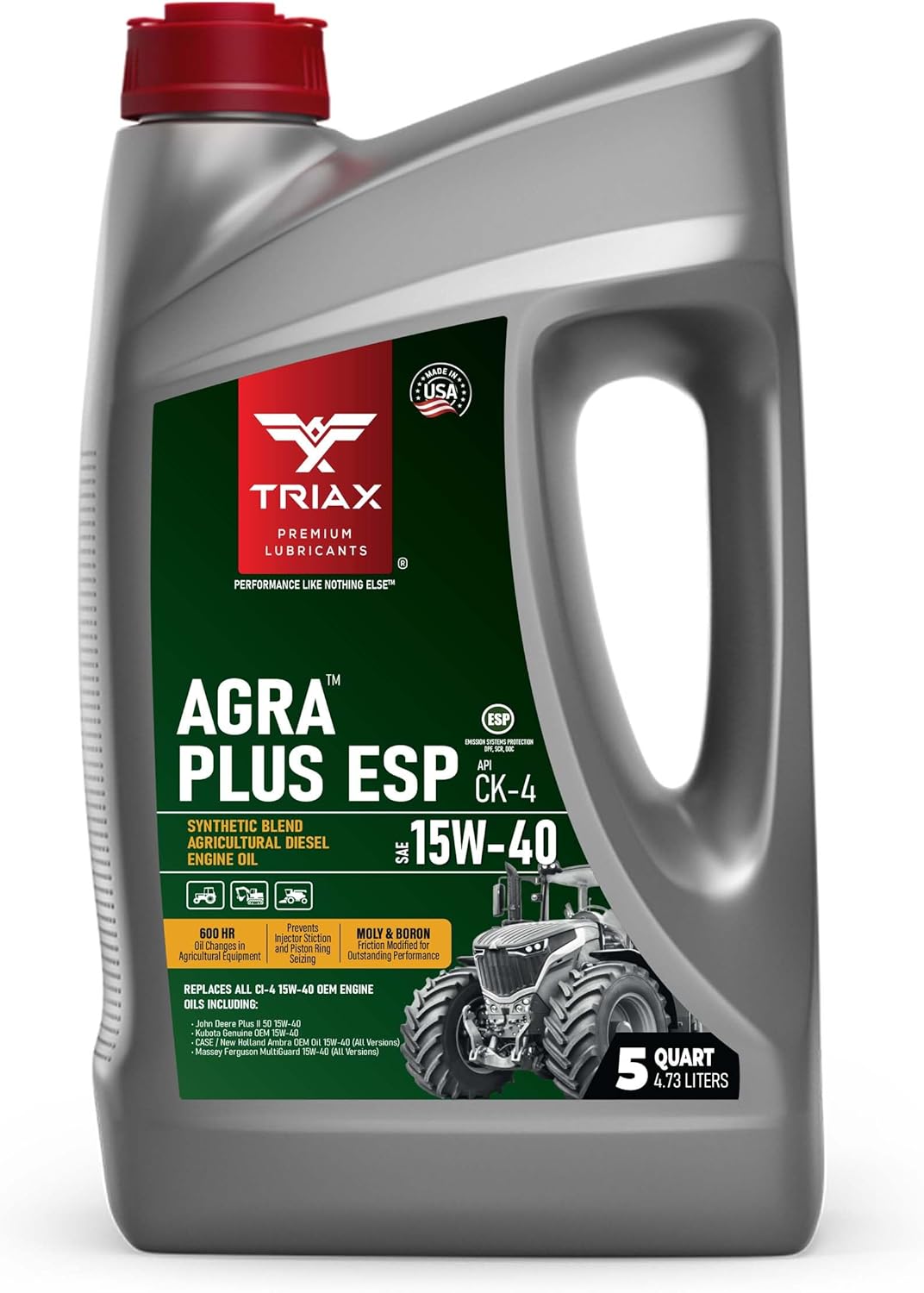TRIAX Agra Plus ESP 15W-40 CK-4 Synthetic Blend, API Licensed, Ultra High Performance, Friction Modified Diesel Engine Oil, Agricultural Equipment (5 Quart)