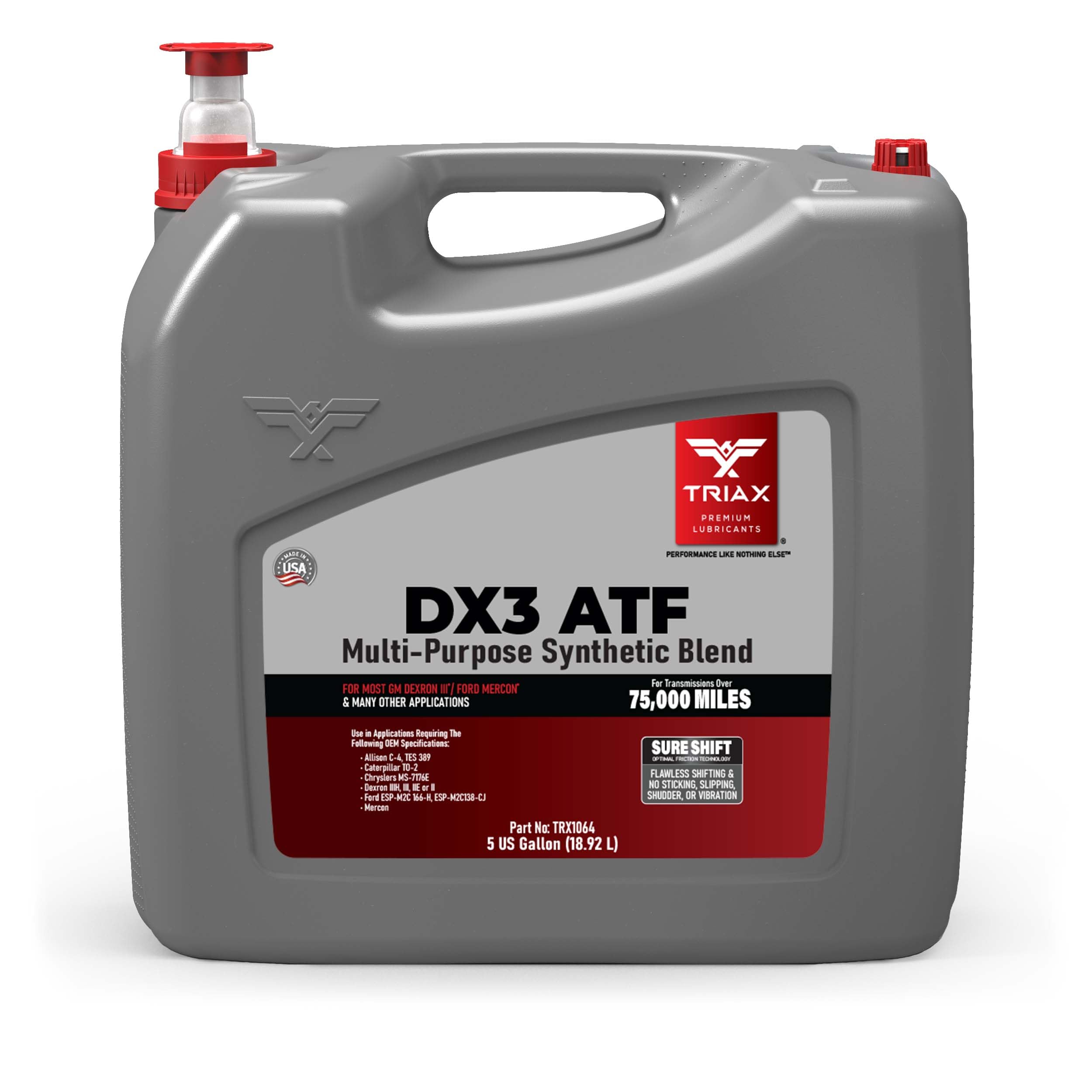 TRIAX DX3 ATF - Compatible with All GM Dexron III and Ford Mercon Applications- Multi-Purpose, Friction Optimized, High Mileage Automatic Transmission Fluid (5 Gallon)