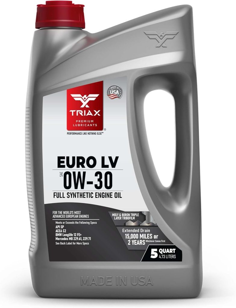 TRIAX Euro LV 0W-30 | ACEA C2 Full Synthetic European Car Engine Oil | 15K Miles | Compatible with Late Generation BMW, Mercedes Benz, and More (5 Quart)
