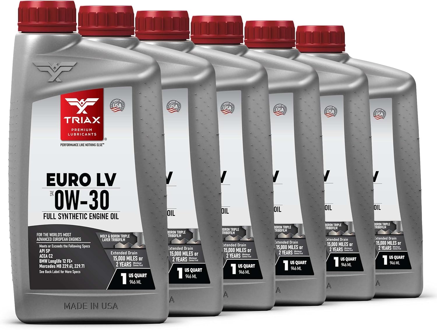 TRIAX Euro LV 0W-30 - Full Synthetic European Car Engine Oil - PAO Esters - 15K Miles, OEM Grade - Compatible with BMW LL-12+, BMW LL-17+, and Mercedes Benz 229.71 (6 Quart Pack)
