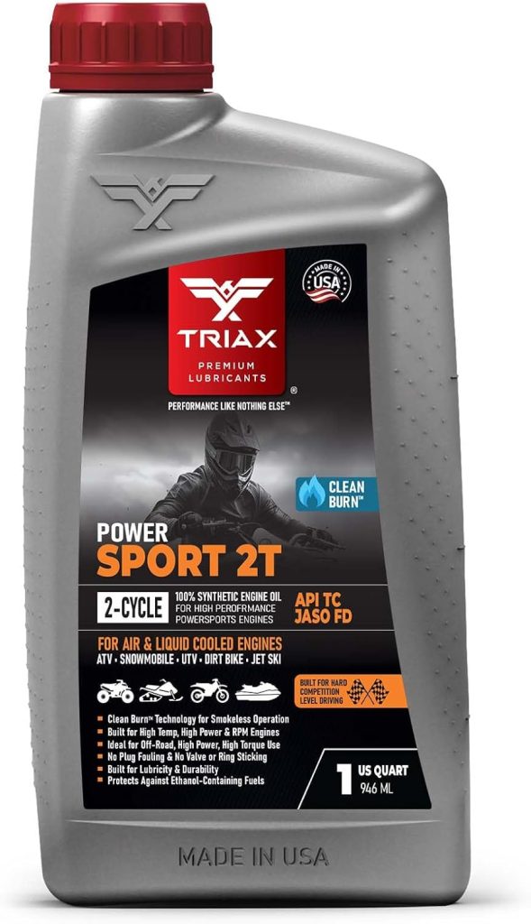 TRIAX Power Sport 2T Full Synthetic, All Season, 2 Cycle Engine Oil | For Powersports Premix & Direct Injector Engines in ATVs, UTVs, Snowmobiles, Wave Runners, JetSkis & Dirt Bikes (1 Quart)