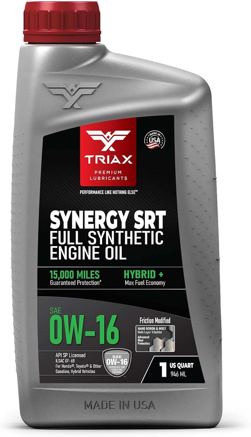 TRIAX Synergy SRT 0W-16 Full Synthetic PAO and Ester Engine Oil for Hybrid Vehicles - Extended Drain 15k Miles (1 Quart)