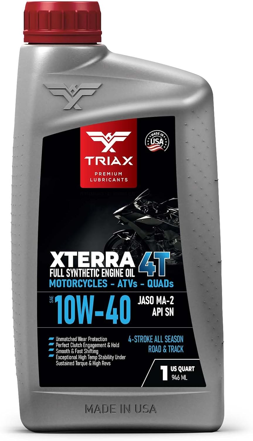 TRIAX XTerra 4T 10W-40 Full Synthetic 4 Stroke Engine Oil | For Motorcycles, ATVs, Quads & Snowmobiles | Exceeds JASO MA2 & API SL/SM/SN | True All Season | Race Ready (1 Quart)