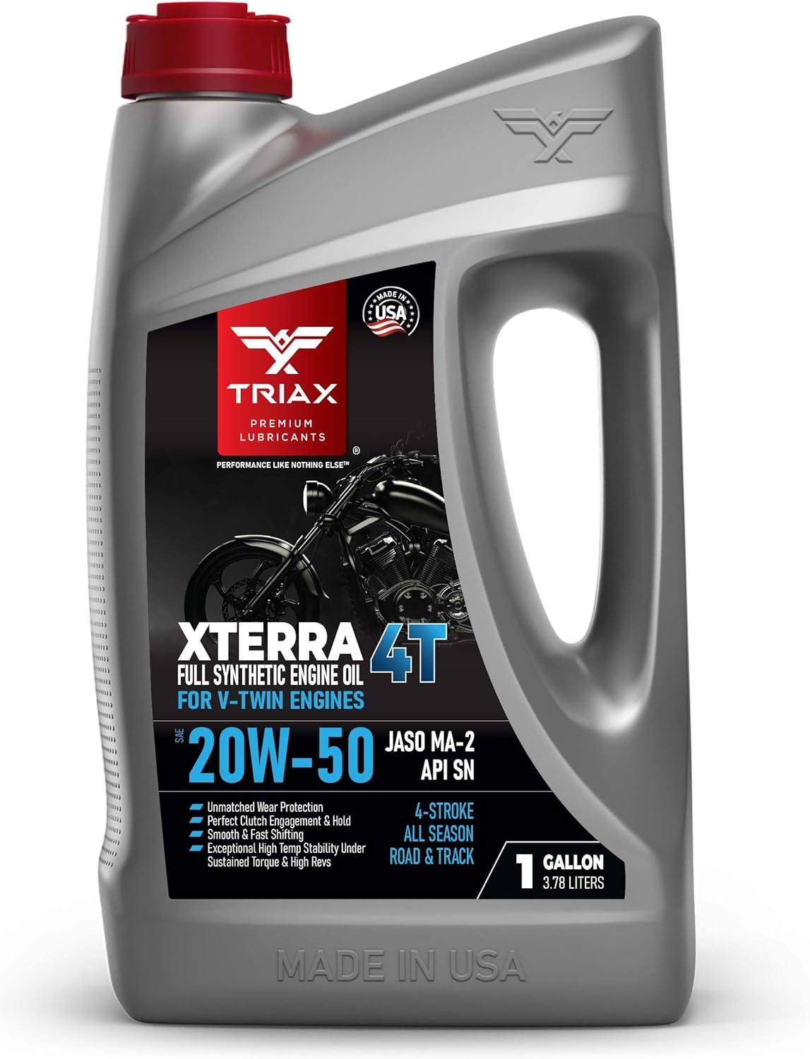 TRIAX XTerra 4T 20W-50 V-TWIN Full Synthetic Engine Oil | Exceeds JASO MA2 & API SL/SM/SN | True All Season (1 Gallon)