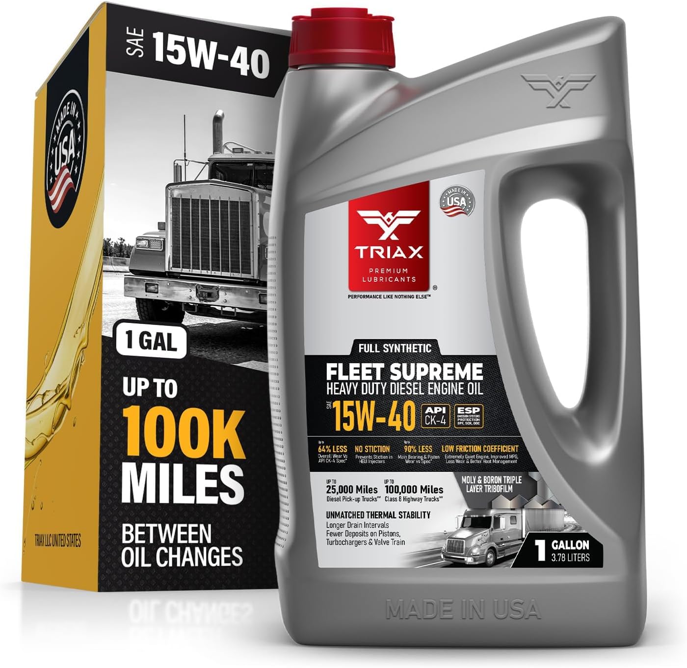 Triax Fleet Supreme 15W-40 API CK-4 Full Synthetic Heavy Duty Diesel Engine Oil | Moly Boron Friction Modified | Extended Drain (1 Gallon)