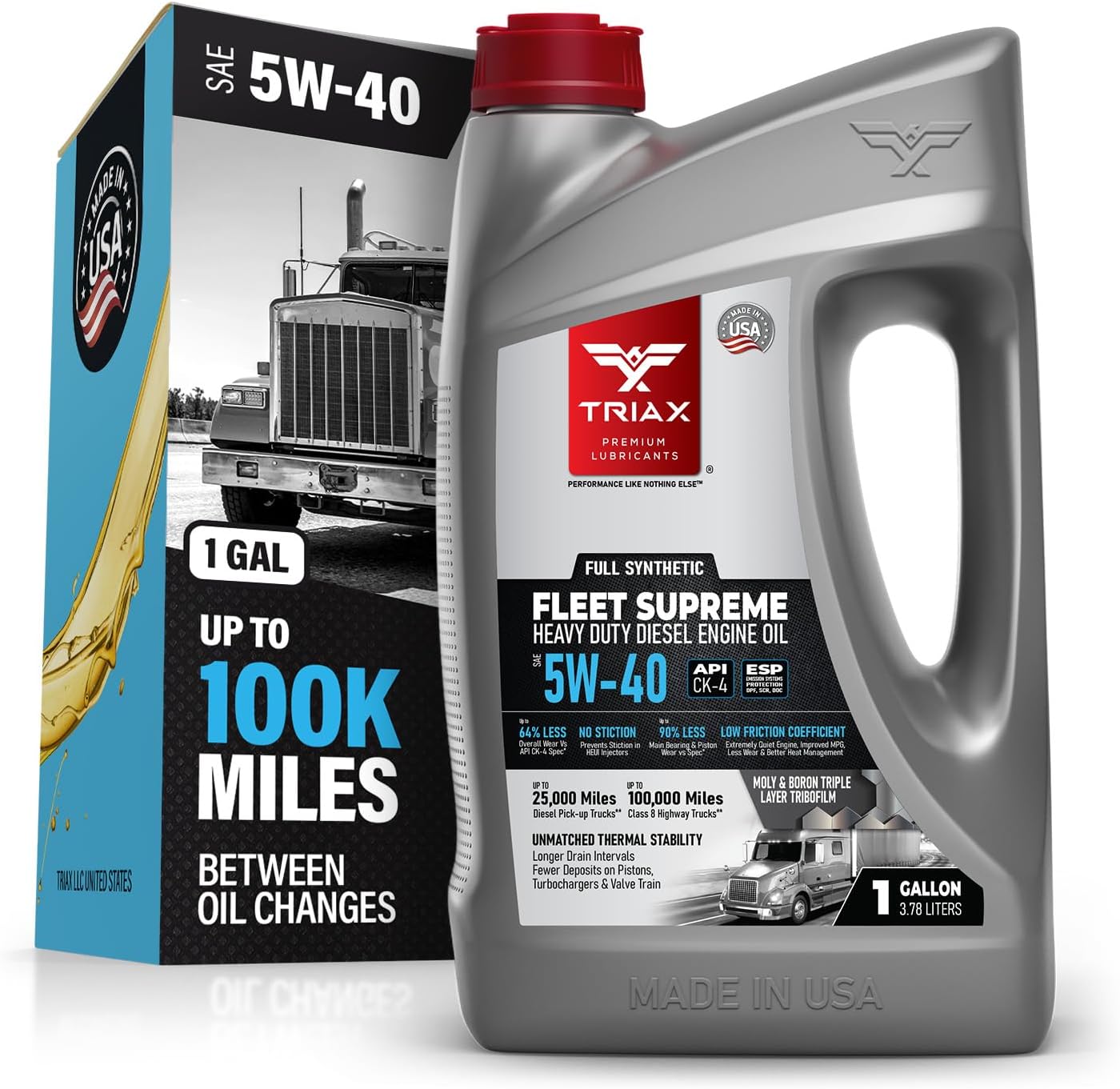 Triax Fleet Supreme ESP 5W-40 API CK-4 Full Synthetic Heavy Duty Diesel Engine Oil | Moly Boron Friction Modified | Extended Drain (1 Gallon)