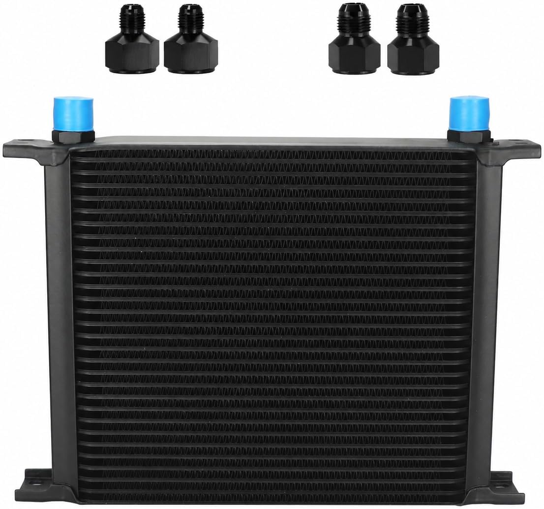 Ucreative 30 Row 10AN AN10 Aluminum Engine Transmission Oil Cooler Kit Stacked Plate With 6AN 8AN Adapter Universal Engine Transmission British Radiator Black