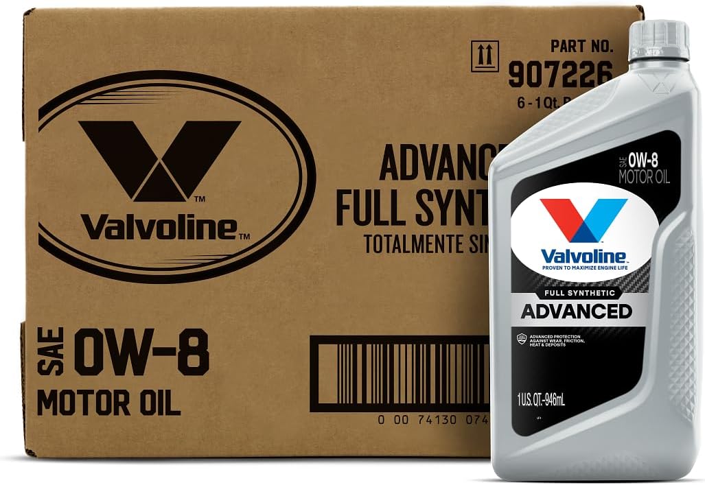 Valvoline Advanced Protection 0W-8 Full Synthetic Motor Oil 1 Quart, Pack of 6