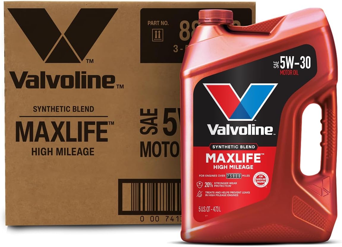 Valvoline High Mileage with MaxLife Technology SAE 5W-30 Synthetic Blend Motor Oil 5 QT, Case of 3 (Packaging May Vary)
