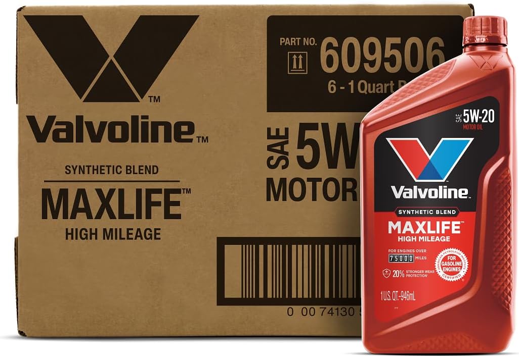 Valvoline MaxLife High Mileage 5W-20 Synthetic Blend Motor Oil 1 Quart, Pack of 6